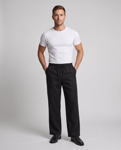 Herren Locker geschnittene Relax-Hose im Leinenlook mit Tunnelzug und geradem Saum Nord Taschen
