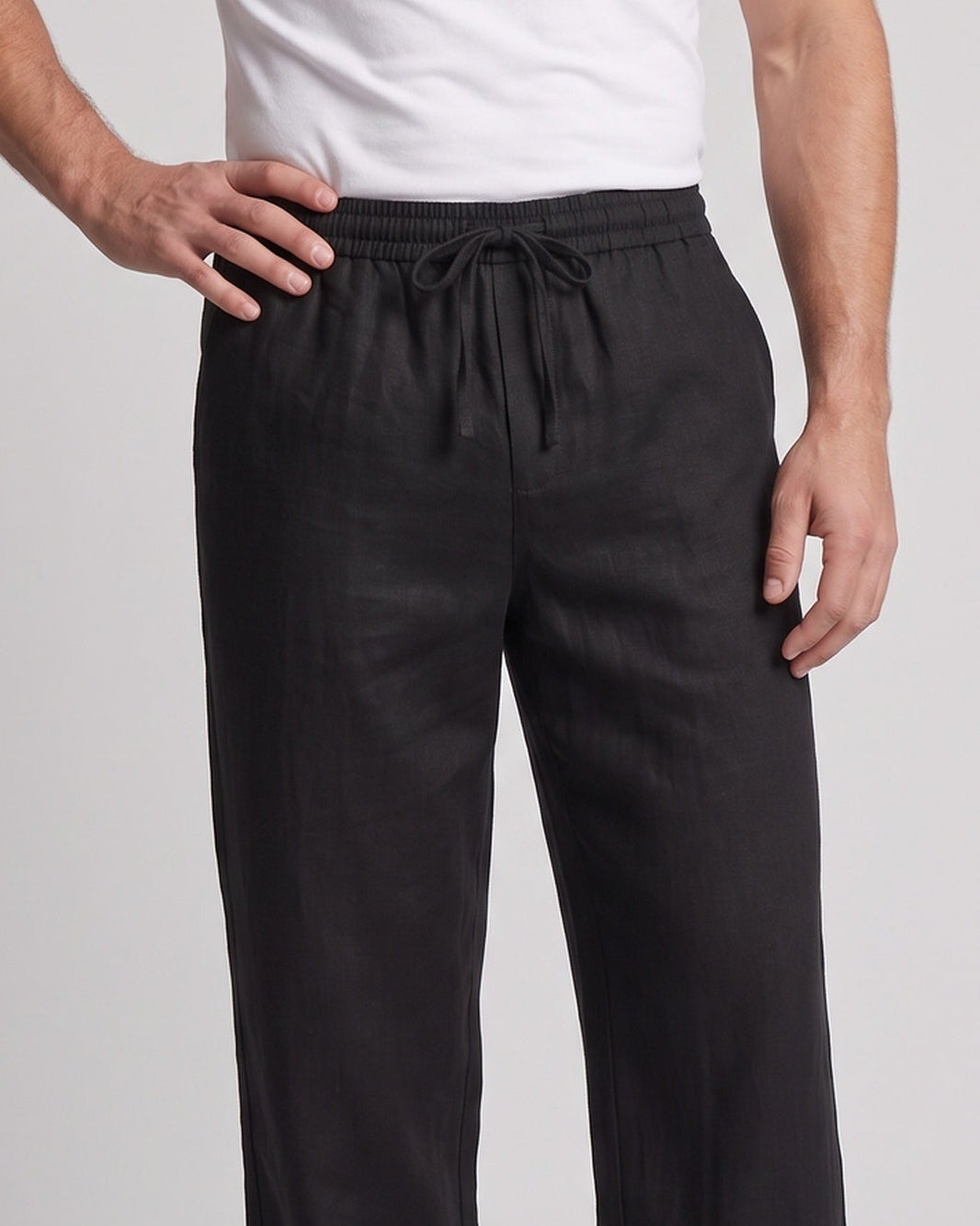 Herren Locker geschnittene Relax-Hose im Leinenlook mit Tunnelzug und geradem Saum Nord Taschen