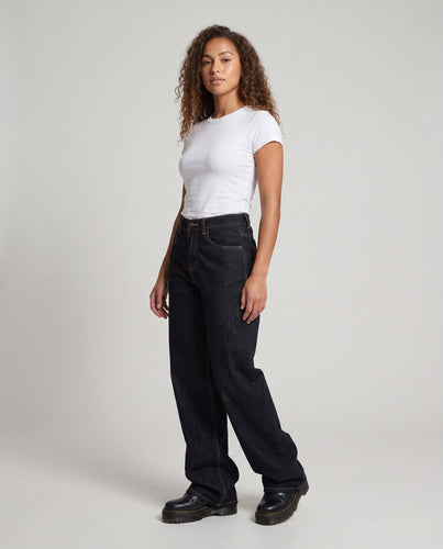 Damen Bodenlange Extraweite Denim-Hose im Maximal-Baggy-Schnitt mit cleanem Five-Pocket-Design Nord Taschen