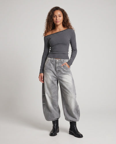 Damen Bodenlange Palazzodenim-Jeans mit ballonförmigem Bein und soften Used-Fade Nord Taschen