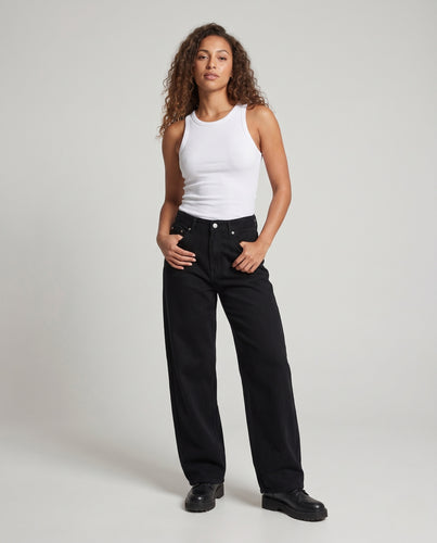 Damen Extraweite Baumwoll-Twill-Baggy-Hose mit hohem Bund und Clean-Look Nord Taschen