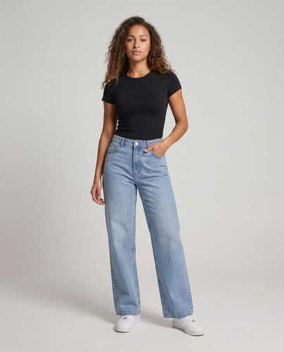 Damen Extraweite Fließende Denim-Schlaghose mit weitem Bein Nord Taschen
