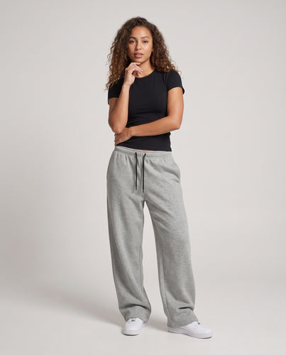 Damen Ultraweite Fleece-Sweatpants im Palazzo-Schnitt mit Tunnelzugbund Nord Taschen