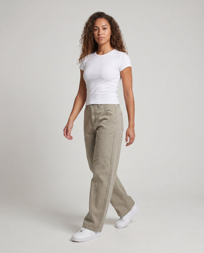 Damen Weite Canvas-Hose mit hohem Bund und Utility-Naht Nord Taschen