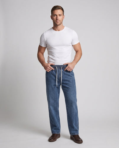 Herren Baggy-Denim-Jeans mit tiefer Leibhöhe, weitem Palazzobein und seitlicher Ziernaht Nord Taschen