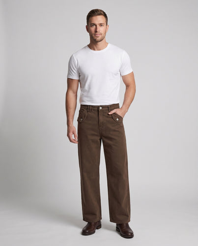 Herren Baggy-Twill-Hose im Workwear-Look mit überlangem Saum und abgerundeten Pattentaschen Nord Taschen