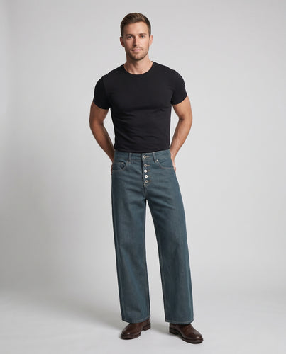 Herren Bodenlange Denim-Baggy mit Button-Fly und weitem Palazzo-Bein Nord Taschen