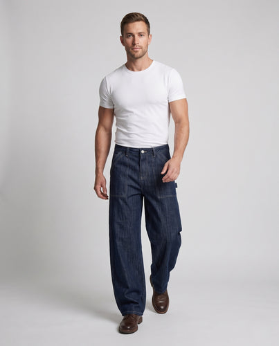 Herren Denim-Palazzo-Hose im ultraweiten Baggy-Cut mit sichtbaren Ziernähten und aufgesetzten Vordertaschen Nord Taschen