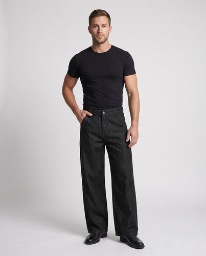 Herren Extraweit geschnittene Denim-Palazzo-Hose mit hoher Bundpassform und cleanem Saum Nord Taschen