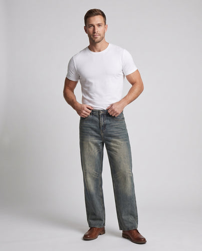 Herren Extraweite Baggy-Denim-Jeans im Palazzoschnitt mit tiefem Schritt Nord Taschen