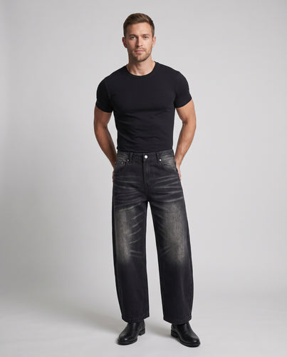 Herren Extraweite Baggy-Denim-Palazzo-Jeans mit tiefem Schritt und starkem Stonewash Nord Taschen