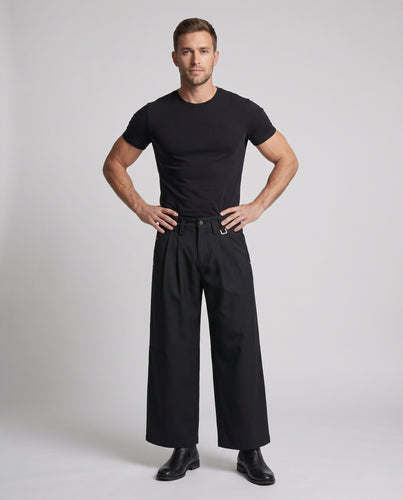 Herren Extraweite Bundfalten-Hose mit hoher Taille und Gürtelschlaufen Nord Taschen
