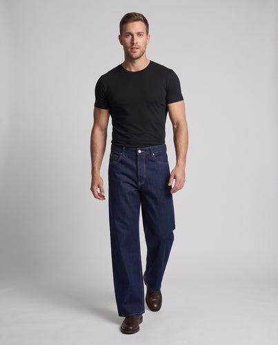 Herren Extraweite Low-Slung Rigid-Denim-Jeans mit geradem Palazzobein Nord Taschen