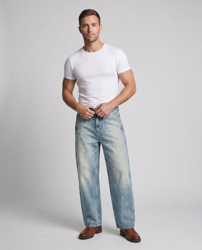 Herren Extraweite Palazzodenim-Jeans mit tiefem Schritt, distressed Kniezonen und Vintage-Waschung Nord Taschen