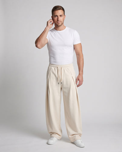 Herren Hochtaillierte Plissée-Palazzo-Hose aus Wollmix mit markanten Bundfalten Nord Taschen