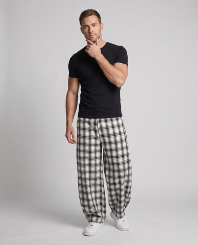 Herren Karierte Weite‑Leg‑Palazzohose mit lockerem Tunnelzug und bodenlangem Fall Nord Taschen