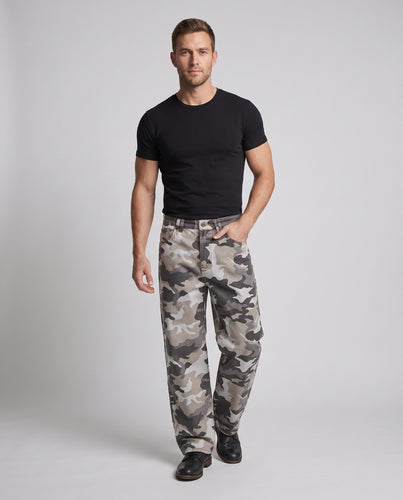 Herren Locker geschnittene Camouflage-Baggy-Hose aus Baumwoll-Twill mit geradem Bein Nord Taschen