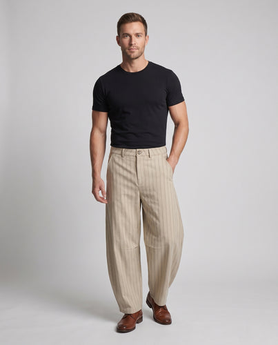 Herren Nadelstreifen-Hochbund-Hose mit extra weitem Bein Nord Taschen