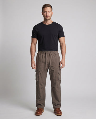 Herren Relaxed-Cargo-Hose mit Kordelbund, tiefem Schritt und großen Klappentaschen Nord Taschen