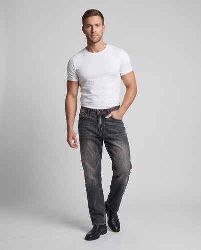 Herren Relaxed Denim-Jeans mit extra weitem Bein, Charcoal-Wash und verlängertem Saum Nord Taschen