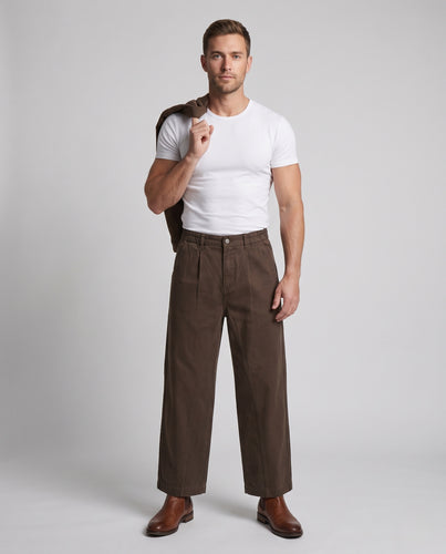 Herren Ultraweite Baumwoll-Canvas-Hose im Palazzo-Cut mit Bundfalten Nord Taschen