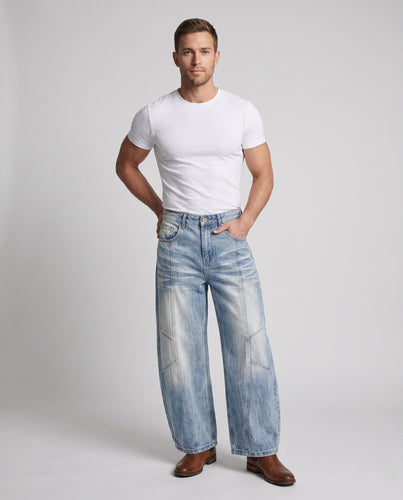 Herren Ultraweite Denim-Palazzo-Jeans mit markanter Faltenoptik und Ziernahtpaneelen Nord Taschen