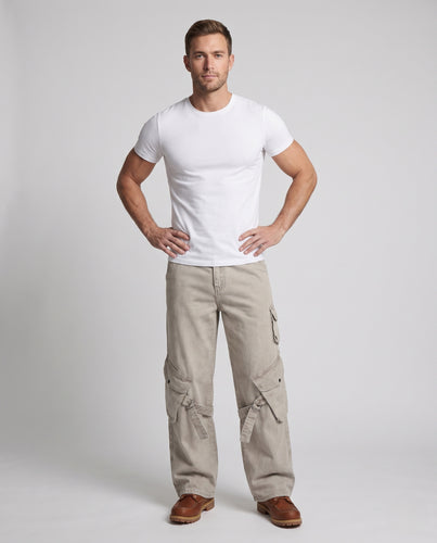 Herren Weite Cargo-Baggy-Hose mit D‑Ring‑Trägern, Kniepaneelen und tiefem Schritt Nord Taschen