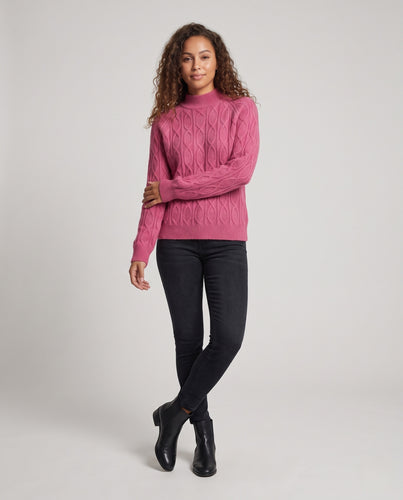Damen Feinstrick-Pullover mit Zopfmuster und Stehkragen Nord Taschen