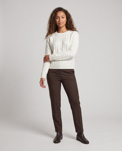 Damen Feinstrick-Pullover mit Zopfstruktur, Rundhalsausschnitt und lässiger Kurzform Nord Taschen