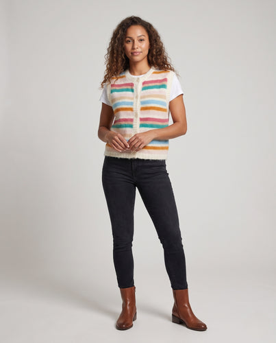 Damen Flauschige Kurzstrick‑Weste mit gestreiftem Intarsia‑Muster Nord Taschen