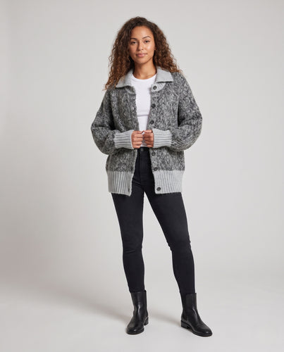 Damen Grobgestrickte Oversize-Knopfjacke aus Mohair-Optik Nord Taschen