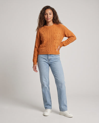 Damen Grobgestrickter Pullover mit Zopfmuster und Noppenstruktur Nord Taschen