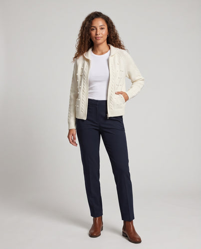 Damen Kapuzen-Strickjacke mit Zopfmuster, Bobble-Struktur und Metallreißverschluss Nord Taschen
