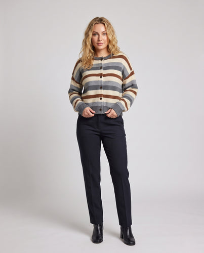 Damen Kurze Cardigan im Retro-Streifen-Look mit Rippenbündchen Nord Taschen