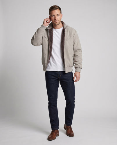 Herren Winter-Bomberjacke aus Veloursimitat mit extraweichem Plüschfutter und Rippkragen Nord Taschen