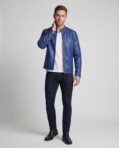 Herren Modische Lederjacke mit modernem Stehkragen Nord Taschen