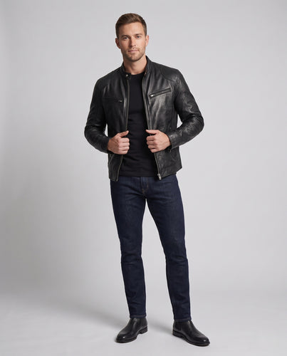 Herren Modische Lederjacke mit zeitgemäßem Schnitt Nord Taschen