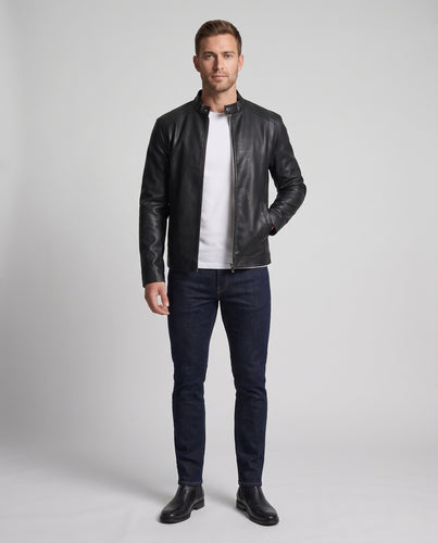 Herren Modische und elegante Biker-Lederjacke Nord Taschen