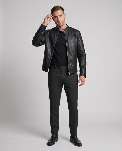 Herren Stilvolle Lederjacke Nord Taschen