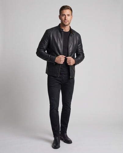 Herren Stilvolle Lederjacke Nord Taschen