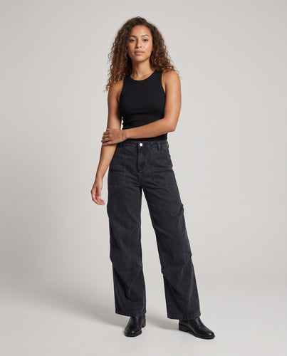 Damen Weitgeschnittene Hochbund-Jeans Nord Taschen