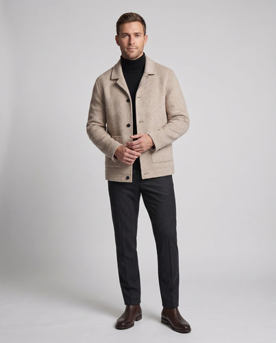 Herren Kurzjacke im Wollmix mit Druckknopfverschluss, aufgesetzten Taschen und weichem Reverskragen Nord Taschen