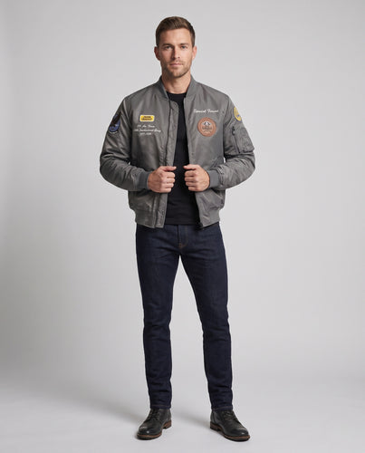 Herren Bomberjacke im Military-Stil mit Stick- und Patch-Details Nord Taschen