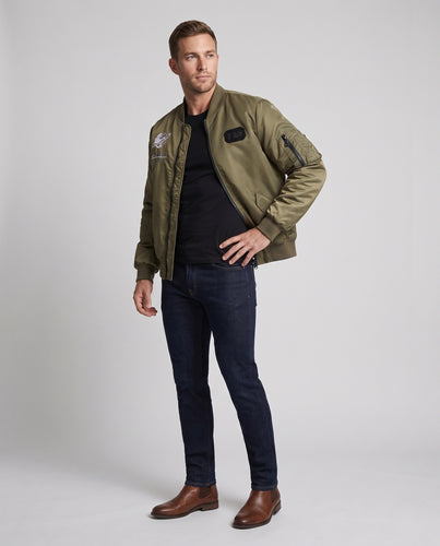 Herren Bomberjacke im Pilotstil mit gestickten Space-Details und Reißverschluss-Ärmeltasche Nord Taschen