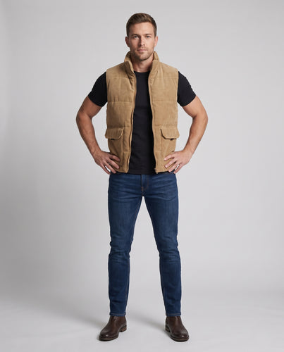 Herren Cord-Steppweste mit wärmendem Teddyfutter, Klappentaschen und hohem Stehkragen Nord Taschen