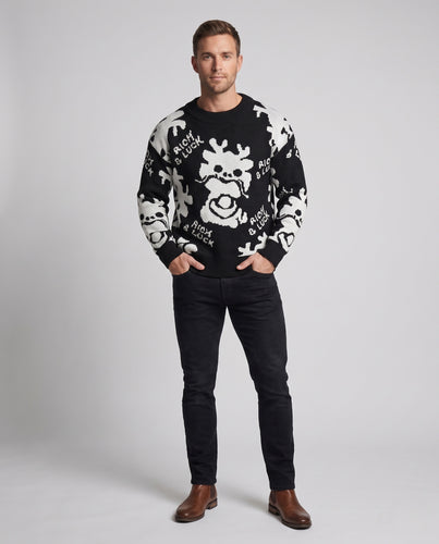Herren Gestrickter Oversize-Pullover mit Fleece-Innenfutter und Jacquard-Motiv Nord Taschen