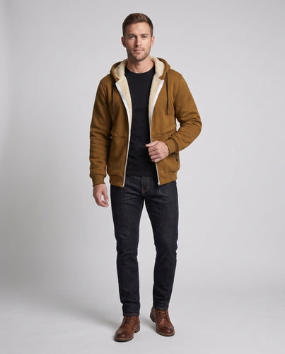 Herren Kapuzen-Fleecejacke mit Teddyfutter, durchgehendem Reißverschluss und Reißverschlusstasche Nord Taschen
