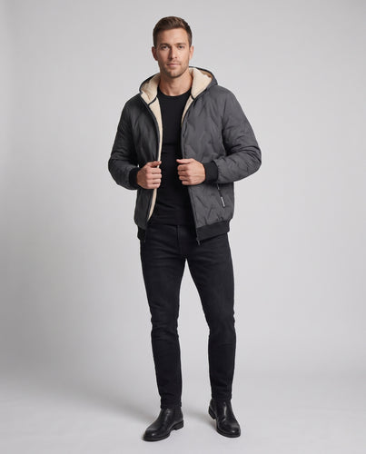 Herren Kapuzen‑Wattierte Thermo‑Bomberjacke mit Teddyfutter und winddichter Außenlage Nord Taschen