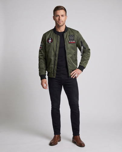 Herren Kurze Bomberjacke mit Patch‑Applikationen, Nylon‑Obermaterial und gesteppter Innenfütterung Nord Taschen