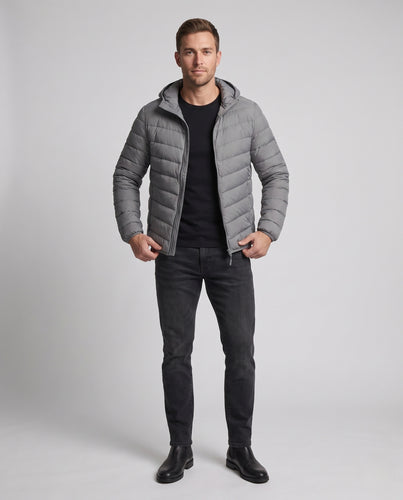 Herren Leichte gesteppte Kapuzen-Quiltjacke mit Chevron‑Steppung und winddichter Außenlage Nord Taschen